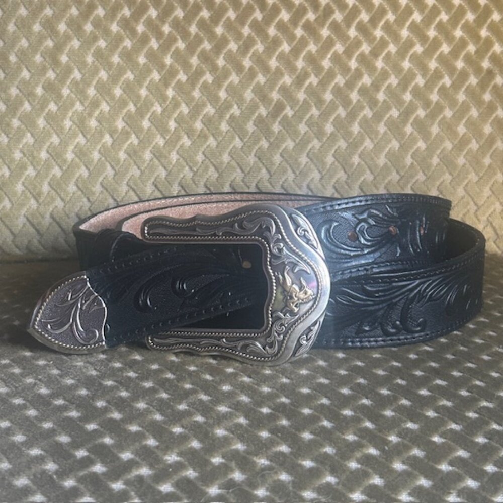 Tony Lama Men's Black Westerly Ride Tooled Leather Western Belt C41513 Size 44